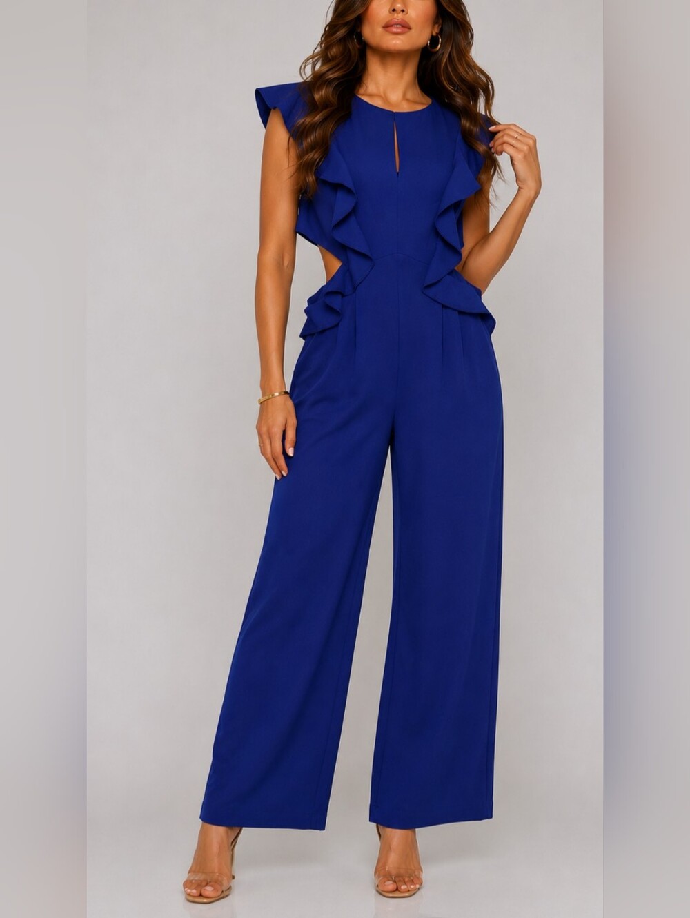 Nikibiki Royal Blue Ruffle Wide Leg Jumpsuit Cocktail Party Medium